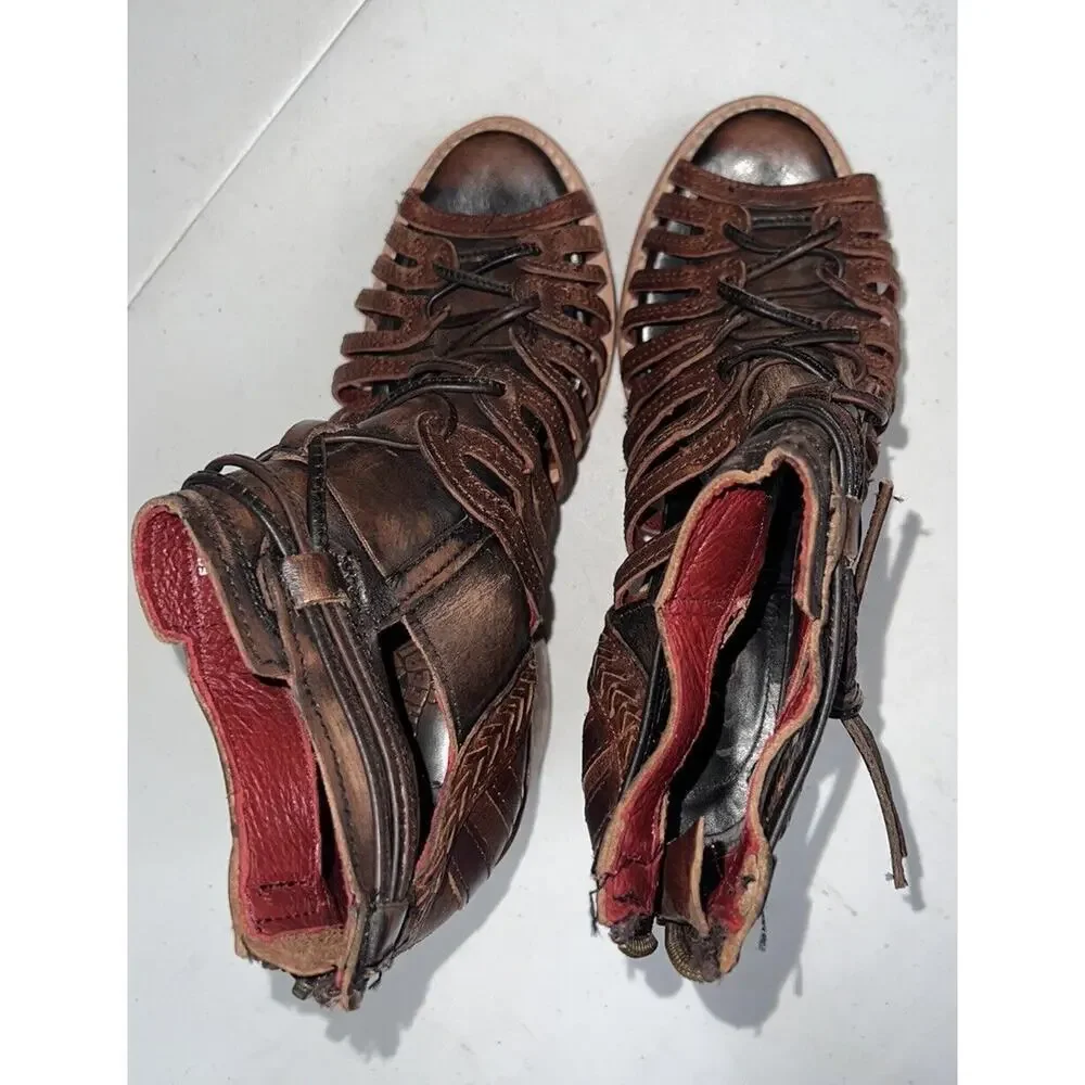 Freebird By Steven Wazee Leather Sandal Heel Booties Womens Size 7 Distressed - Picture 14 of 15